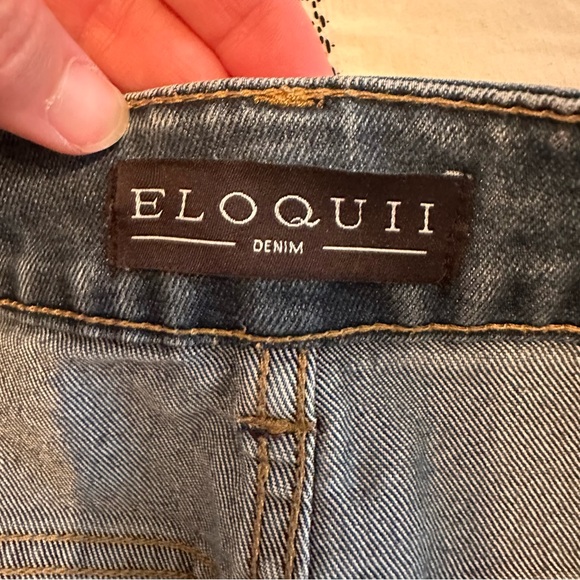 Eloquii Dark Blue Denim Skirt with Gold Buttons - Picture 3 of 5